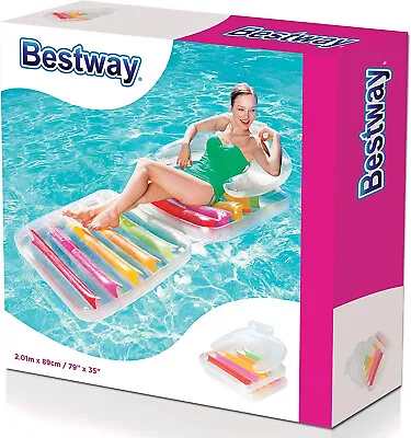 Pool Lilo Lounger Inflatable 2m Adult Designer 2:1 Reclining Beach Chair & Float • £16.95