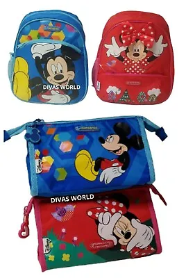 Disney Mickey & Minnie Backpack School Bag Rucksack Pencil Case Pouch Purse Bags • £25.83