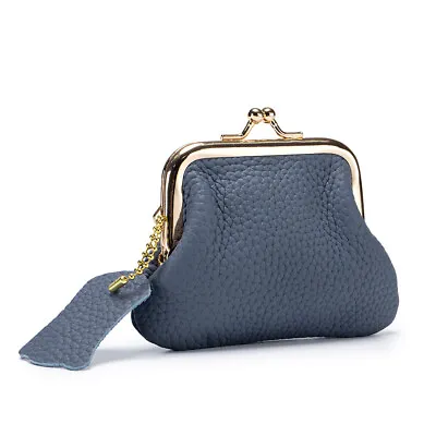 Genuine Leather Small Vintage Coin Purse Women's New Mini Clip Wallet Black Blue • $16.09