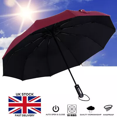 Large Golf Umbrella Automatic Folding Windproof Wind Sports Black Mens Women • £7.99