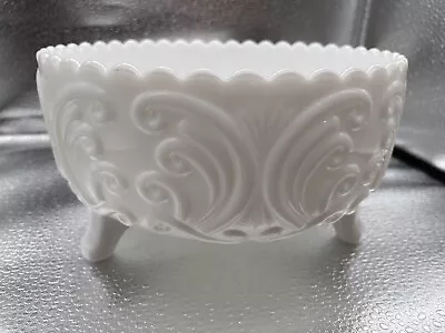 Vintage Indiana Milk Glass Large Heavy Embossed Footed Oval Fruit Bowl • $36