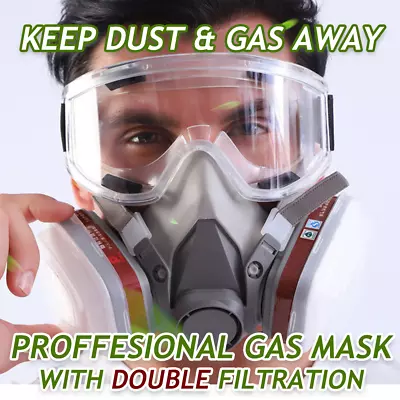 Gas Mask 16 In 1 Half Face Chemical Spray Painting Respirator Vapour Masks • £10.89