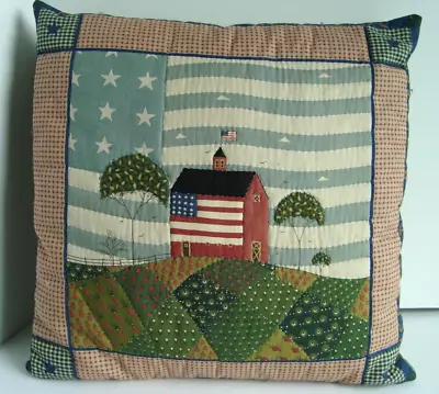 Warren Kimble Fabric Cotton Pillow Handstitched Folk Art Americana Patriotic • $24.99