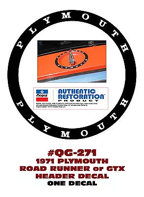 $14 • Buy QG-271 1971 PLYMOUTH - ROAD RUNNER Or GTX - HEADER PANEL DECAL