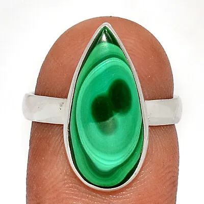 Natural Bulls Eye Malachite - Congo 925 Sterling Silver Ring Jewelry S.8 CR37714 • $12.99