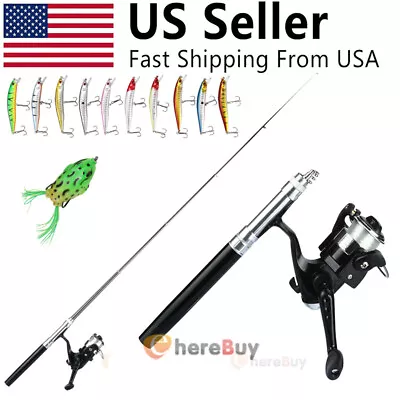 Mini Aluminum Portable Pen Shape Fishing Fish Rod Pole + Fish Reel + Fish Lures • $7.39