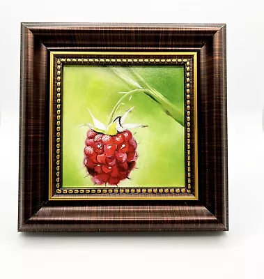Rasberry Oil Painting Red Berry Fruit Original VINTAGE FRAMED Realistic Artwork • £56.66