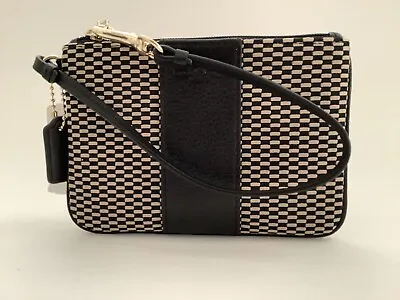 New Ladies Coach 'Exploded Rep' Black & Beige Small Zip-top Wristlet Purse • £42.50