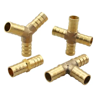 Brass Straight Cross Y LT Tee 3 Ways Pipe Hose Joiner Barb Connector Air Fuel • £3.94