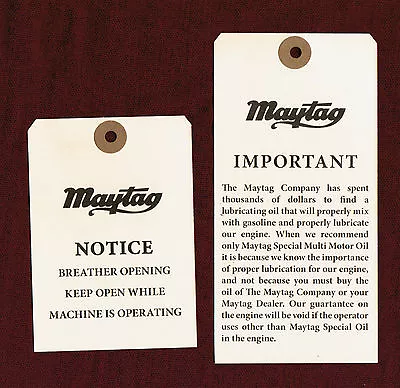 Maytag Gas Engine Model 92 72 82 Upright Shipping Tag Motor Washer Hit & Miss  • $7.64