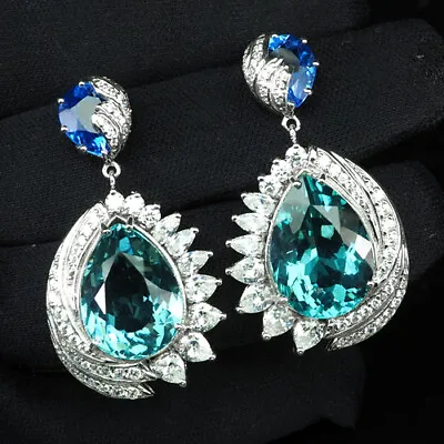 Exquisite Neon Paraiba Tourmaline 41.50CT 925 Sterling Silver Dangle Earrings • $140