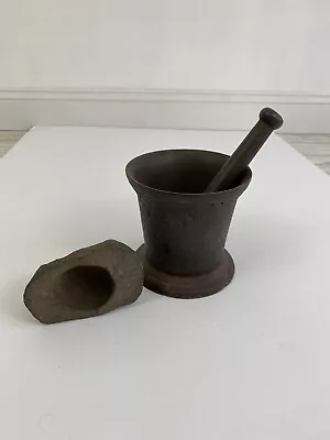 Antique 19th C Cast Iron Mortar And Pestle Apothecary Chemist Use Nice Patina /r • $85