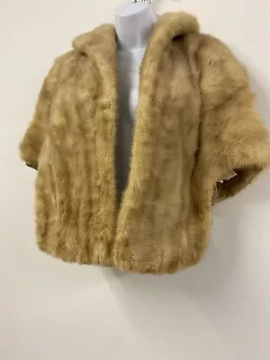 Vintage Real Fur Cape Size 6 8 10 12 14 Camel Retro Evening Short Shrug Wrap • $61.84