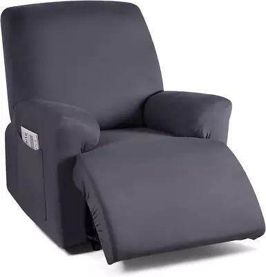 Recliner Chair Cover Stretch Slip Covers W/ Pockets Soft Microfiber Dark Gray • $12.60