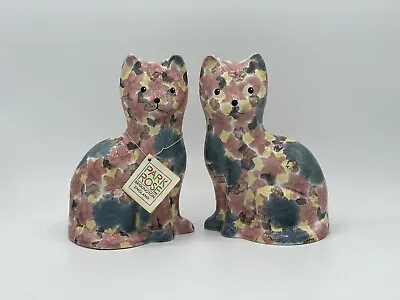 £59.95 • Buy Pair Of Vintage Park Rose Bridlington Cat Ornaments Hand Decorated Flower Design