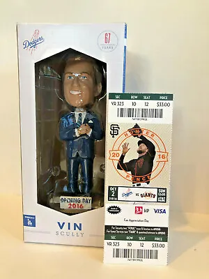 Vin Scully LAST GAME CALLED TICKET And 2016 LA Dodgers Retirement Bobblehead SGA • $269.99