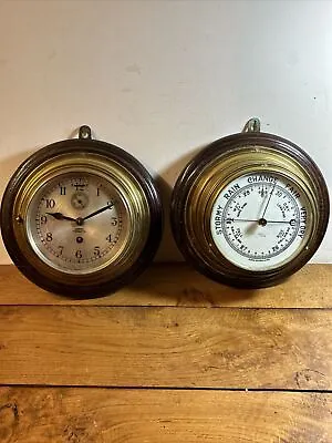 Antique Barkers Of Kensington Large Ships Clock And Barometer Brass  • £199.99