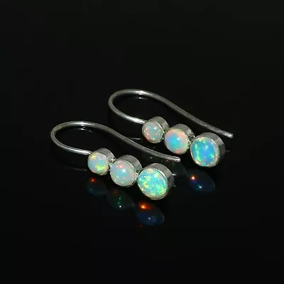 925 Sterling Silver Genuine Round Ethiopian Fire Opal Dangle Earring Jewelry • $43.70