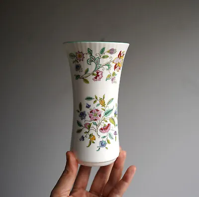 Minton Haddon Hall Bone China Green Edge Floral Vase 6.25”H Made In England • $9.99