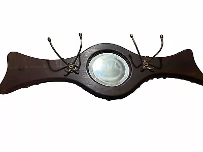 VINTAGE ORNATE WALL MOUNT TWI PEG HAT & COAT RACK  WITH ROUND BEVELED MiRRORs • $87.50