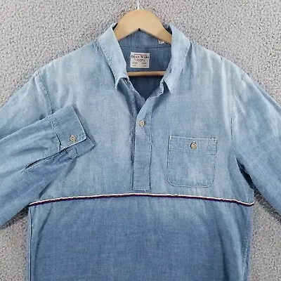 Coast Wide Shirt Adult Medium Blue Chambray Popover USA Made Beaded Stripe Ombre • $44.99