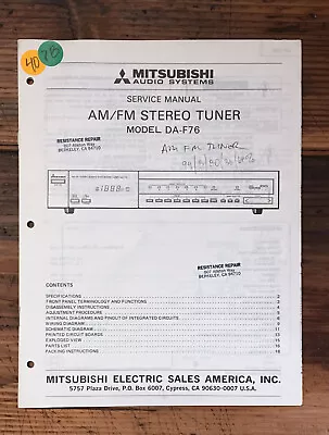 Mitsubishi DA-F76 Tuner  Service Manual *Original* • $19.97