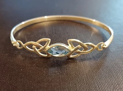 Kit Heath Solid Stirling Silver Bangle With Celtic Design And Blue Topaz Stone • £45