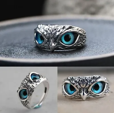 £2.82 • Buy Vintage 925 Silver Blue Owl Adjustable Ring Women Wedding Party Jewellery Gifts