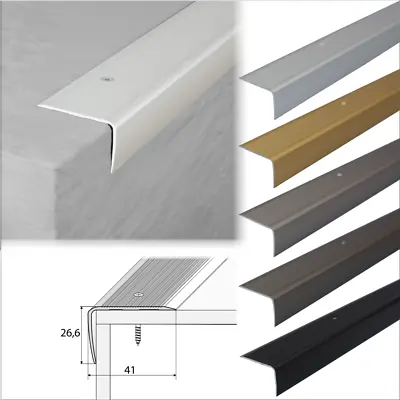 ALUMINIUM  STAIR NODING STEP EDGE NOSING TRIM FOR LAMINATE WOOD..41x26.6mm  A42 • £6.99