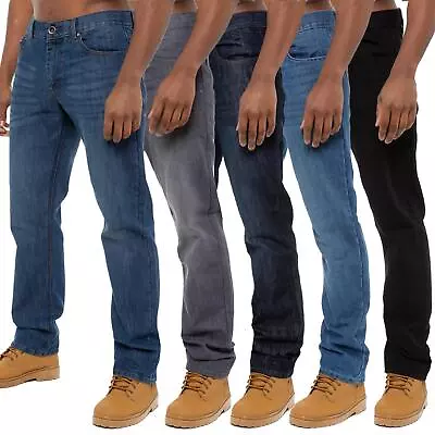 Enzo Mens Jeans Straight Leg Denim Trouser Cotton Regular Fit Pants All UK Sizes • £16.95