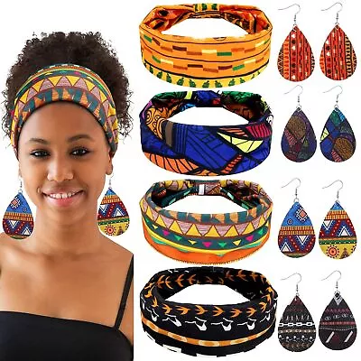 WILLBOND 4 Pcs African Headband With 4 Pcs African Faux Leather Earrings For Wom • $48.32