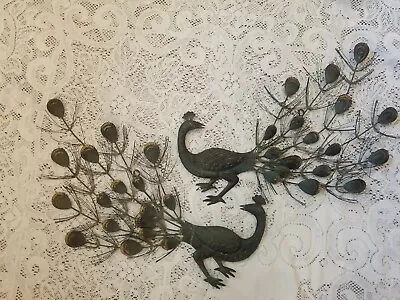 Pr Vintage Mid Century Peacock Metal Wall Art ~ Black / Gold • $29.99