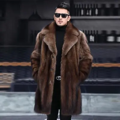 Real Luxury Mink Fur Men Warm Fur Outwear Long Coat Furry Overcoat Thicken Parka • $92.50