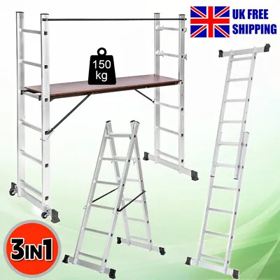 3in1 Combination Working Scaffold Tower Aluminium Step Ladder Platform Multi-Use • £121.97