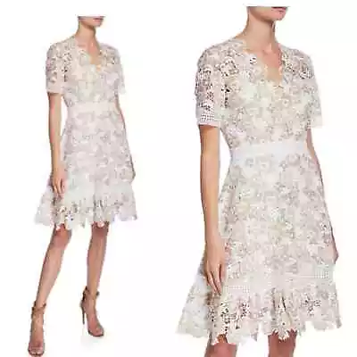 Shoshanna Toscana V-Neck Floral-Lace Overleig Flouce Dress Size 6 New • $180