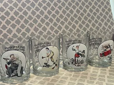 The Saturday Evening Post Glassware Set Norman Rockwell Lot Of 4 Glasses • $12.50