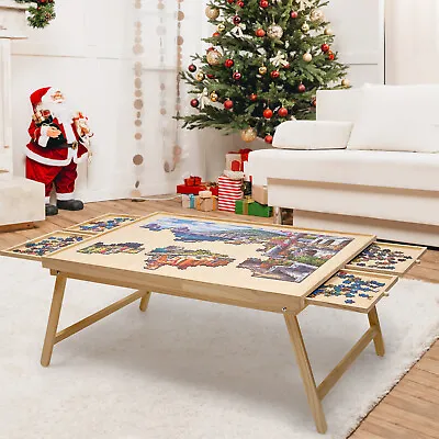1500Pcs Jigsaw Puzzle Board Wooden Storage Table Tray With Foldable Legs 34 ×26  • $57.32