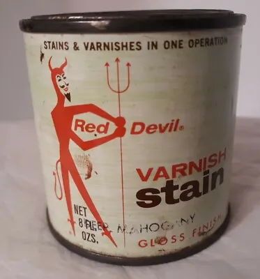 VTG RED DEVIL VARNISH Satin ADVERTISING CAN Tin Can Display Halloween Pitchfork  • $29.99