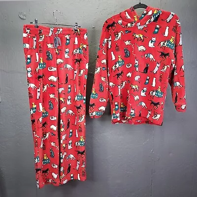 Vera Bradley Jammies Small Holiday Cats Red Fleece Pajamas Hoodie & Pants Set • $75