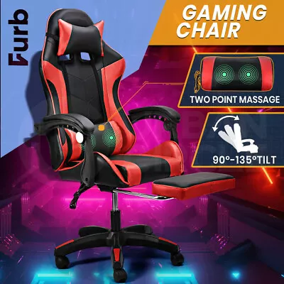 Furb Red Gaming Chair Racing Recliner Leather Office Chair Footrest Lumbar • $129.95