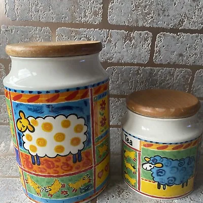 2 Farmyard By Jane Brookshaw Jars Tea Biscuit Dunoon Stoneware Made In UK Set 1 • £49