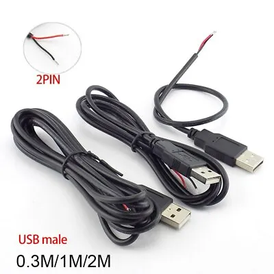 $2.52 • Buy 2 Pin 2 Wire 5V USB 2.0 DIY Male Jack Connector Power Supply Cable Cord 0.3/1/2M