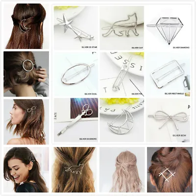 Women Girls Silver Hair Clips Metal Hair Clip Barrette Slide Grips Hairpin Clamp • £1.94