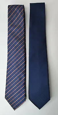 Lot Of 2 Republic Navy Blue Orange Plaid Textured Dress Tie Ties T • $12.99