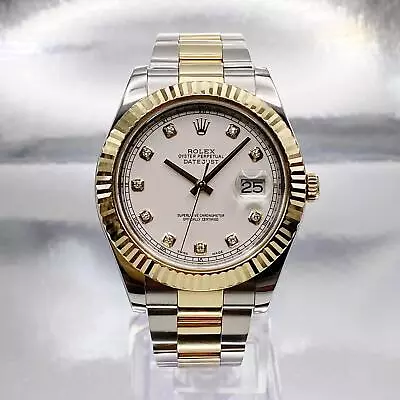 Rolex Datejust II 116333 Yellow Gold Steel White Diamond Dial Watch B&P 2012 • $12850