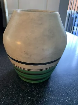 Beautiful Early E Radford Burslem Green And Silver Chrome Banded Bulbous Vase Ex • £59.99