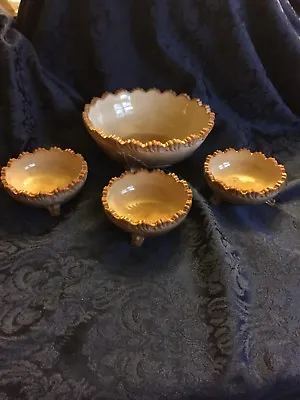 Antique Greentown Chocolate Slag Glass Footed Master & Individual Berry Bowls • $45.50