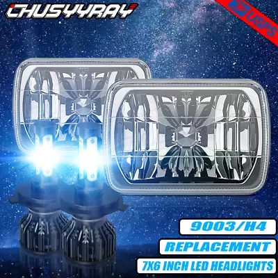 7 X6  Inch Headlights Sealed Beam Clare Lens Chrome Halo Rings +100W H4 LED • $155.37