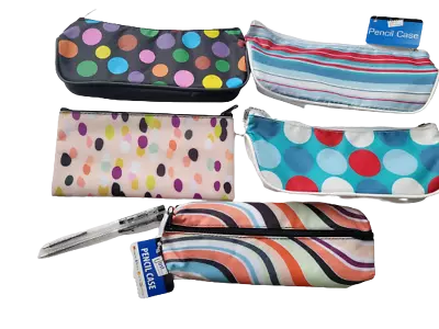 £3.49 • Buy Pencil Case - Spots Or Stripes & 2 X Black Ink Retractrable Pen