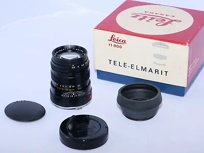 Leica Tele-Elmarit-M 90mm F/2.8. Black. Telephoto Lens.  Box. Hood. Caps. AS-IS! • $350